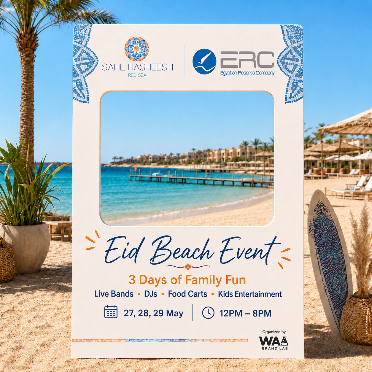 Sahl Hasheesh and ERC branded Eid Beach Event photo-frame design